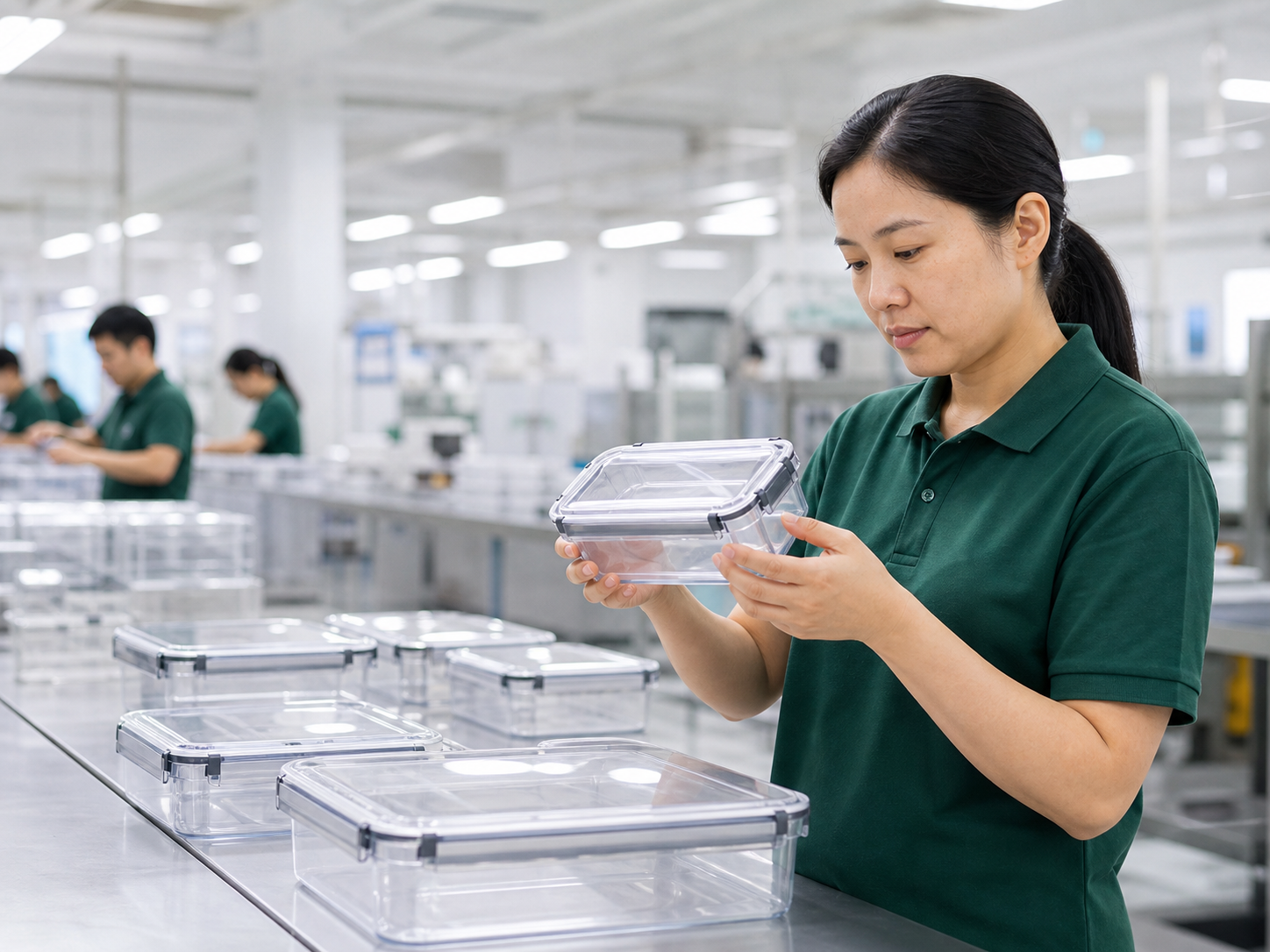 DayMild quality inspector checking food storage containers