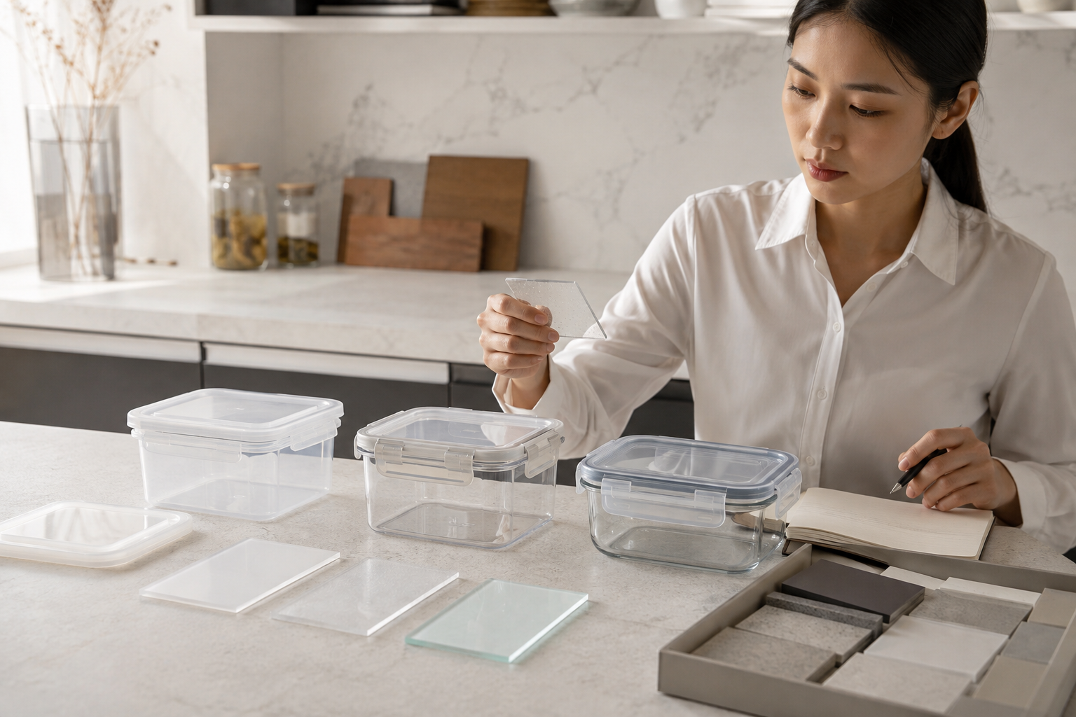 Food storage container material comparison samples