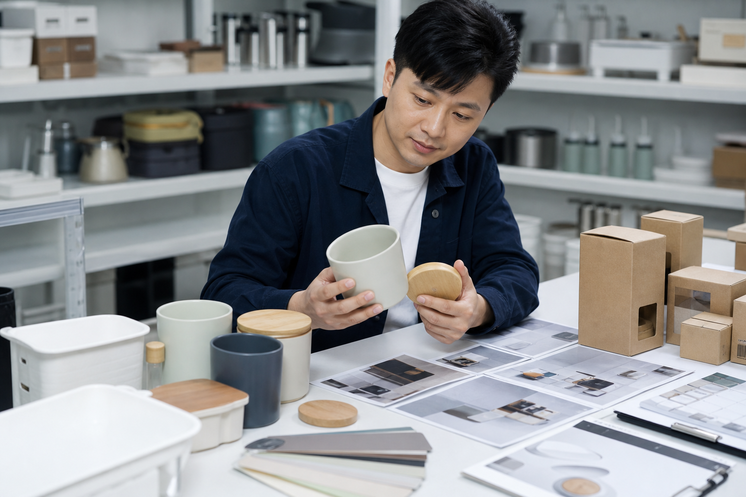 Approved product samples and controlled change records on a review table