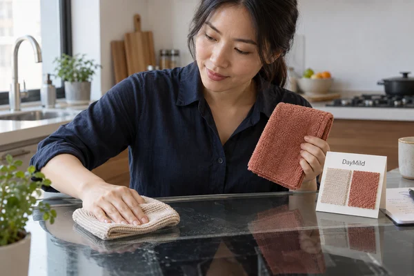 Illustrative DayMild microfiber cleaning cloths household application sample