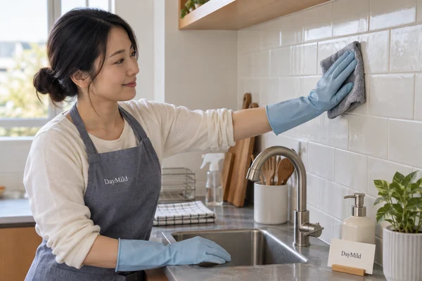 Illustrative DayMild reusable cleaning gloves household application sample