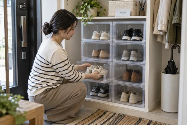 Illustrative DayMild shoe storage boxes household application sample