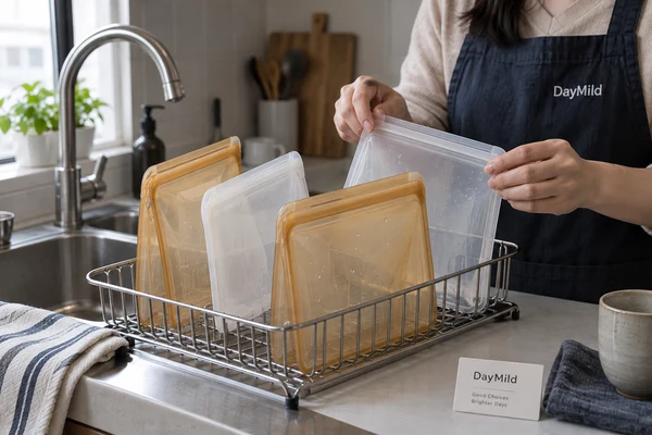 DayMild silicone food storage bags application illustration