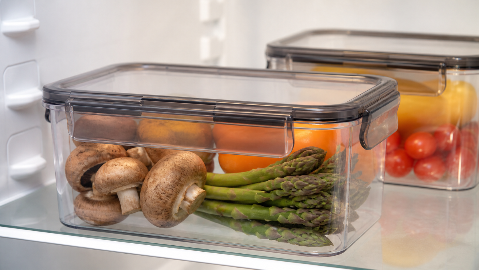 Stackable clear storage bin for refrigerator organization