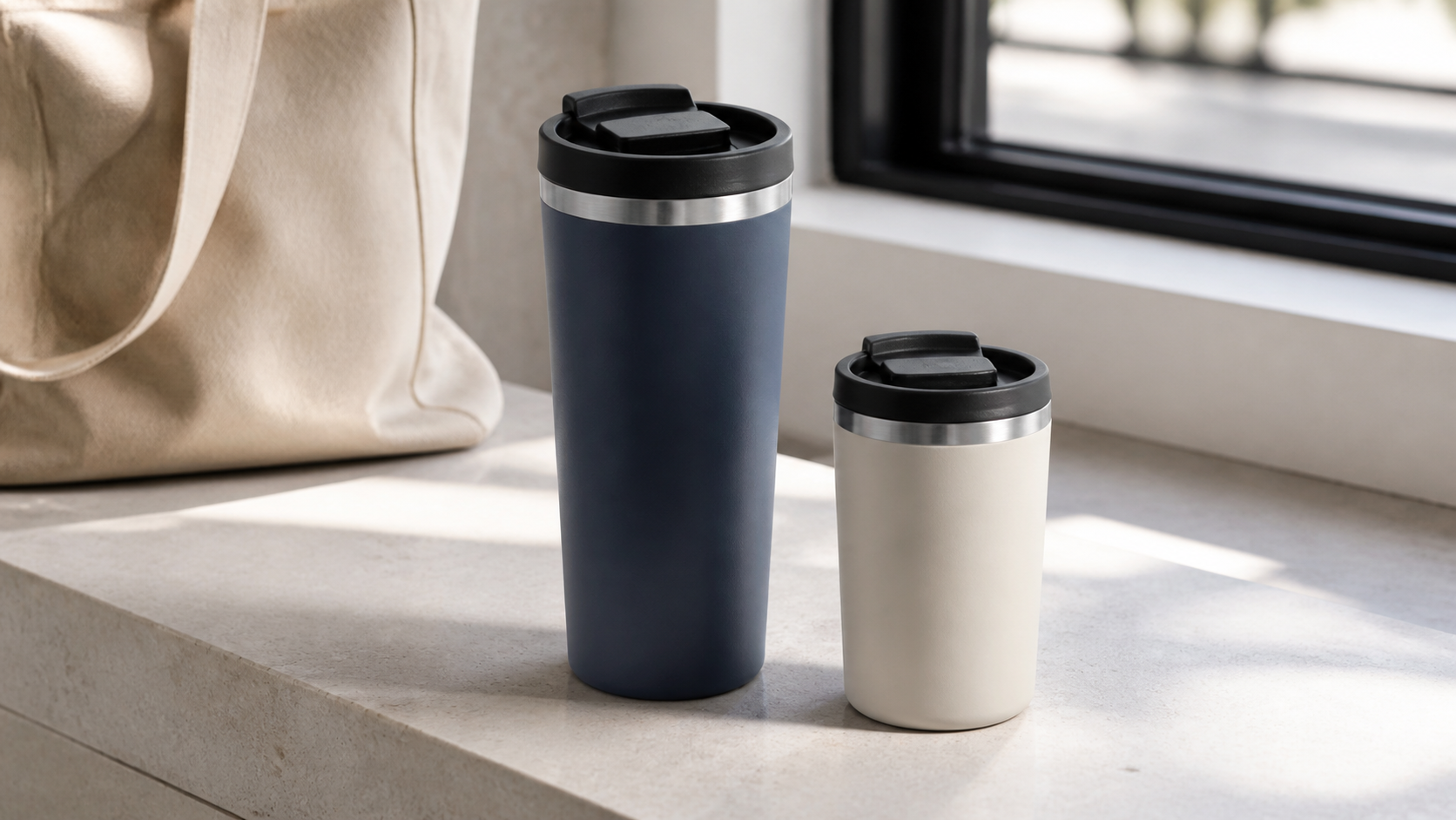 Reusable drinkware in a calm everyday palette