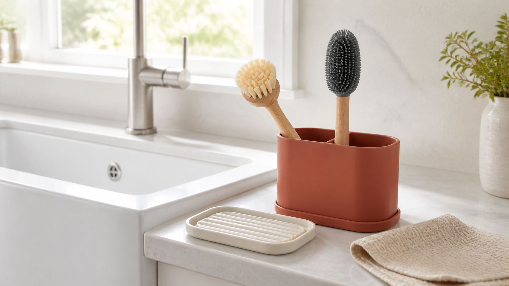 Kitchen cleaning brush set with simple green details